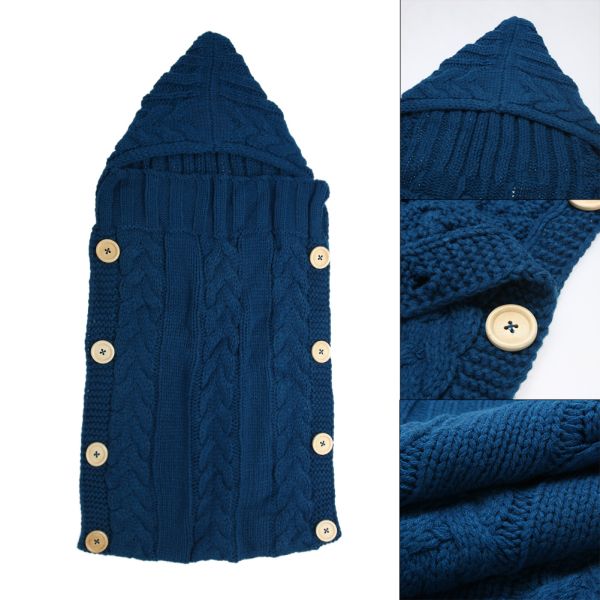Baby Infant Swaddle Wrap Warm Wool Blends Crochet Knitted Hoodie Wrap Blanket Sleeping Bag
