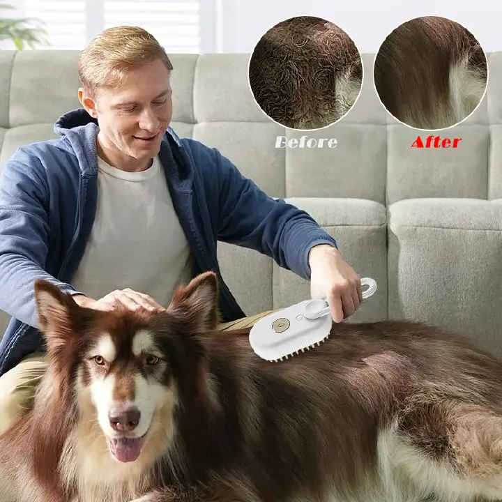 3-in-1 Dog Hair Brush Cat Hair Brush Electric Pet Cleaning Brush Steam Spray Brush Massage Hair Removal Comb Anti Flying Brush