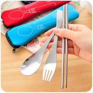 Portable Travel Cutlery 3Pcs Stainless Steel Tableware Dinnerware Camping Cutlery Set Fork Spoon chopsticks Set