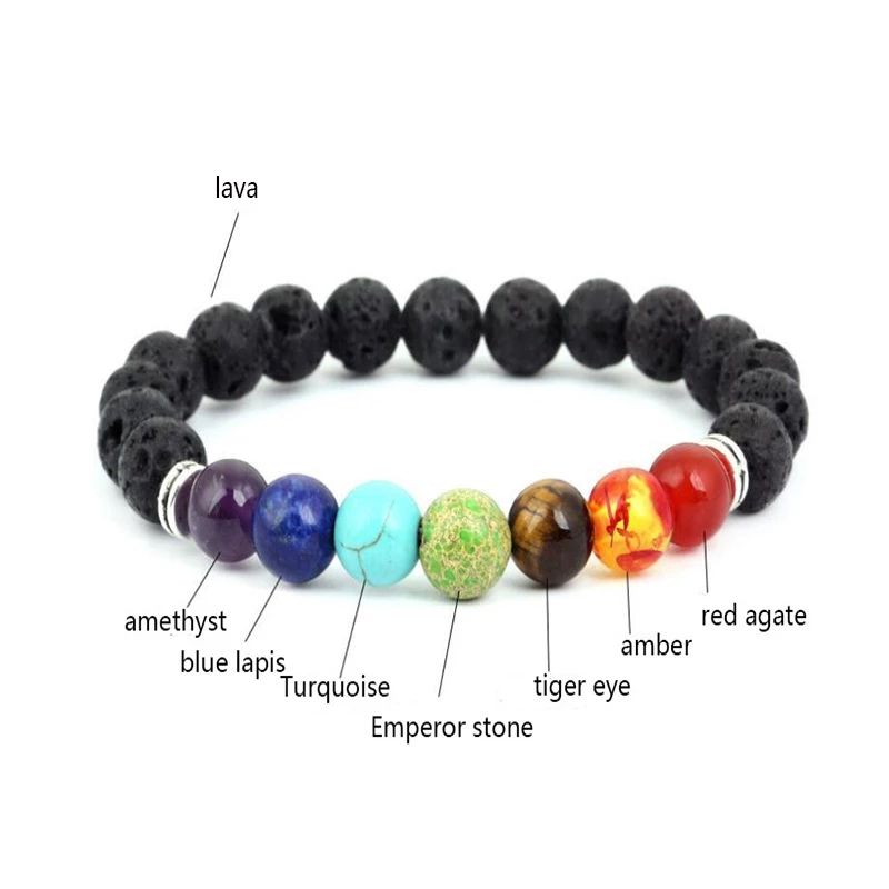 7 Chakras Reiki Healing Stone Bracelet Yoga Balance Energy Natural Volcanic Stones Beads DIY Handmade Jewelry Beaded Bracelets