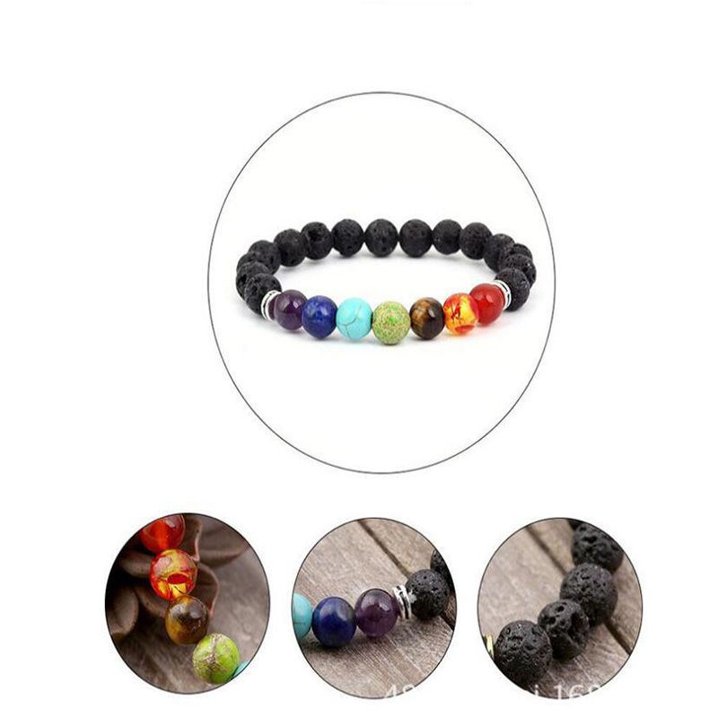 7 Chakras Reiki Healing Stone Bracelet Yoga Balance Energy Natural Volcanic Stones Beads DIY Handmade Jewelry Beaded Bracelets