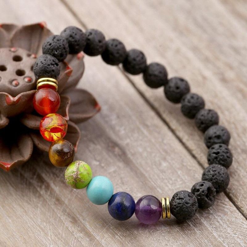 7 Chakras Reiki Healing Stone Bracelet Yoga Balance Energy Natural Volcanic Stones Beads DIY Handmade Jewelry Beaded Bracelets