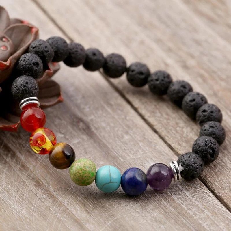 7 Chakras Reiki Healing Stone Bracelet Yoga Balance Energy Natural Volcanic Stones Beads DIY Handmade Jewelry Beaded Bracelets