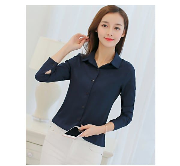 Women White Blouse Fashion Casual Slim Elegant Office Long-sleeve Chiffon Shirt