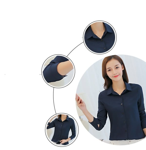 Women White Blouse Fashion Casual Slim Elegant Office Long-sleeve Chiffon Shirt