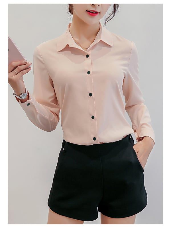 Women White Blouse Fashion Casual Slim Elegant Office Long-sleeve Chiffon Shirt