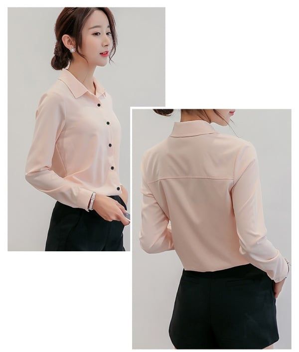 Women White Blouse Fashion Casual Slim Elegant Office Long-sleeve Chiffon Shirt