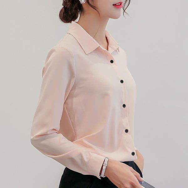 Women White Blouse Fashion Casual Slim Elegant Office Long-sleeve Chiffon Shirt