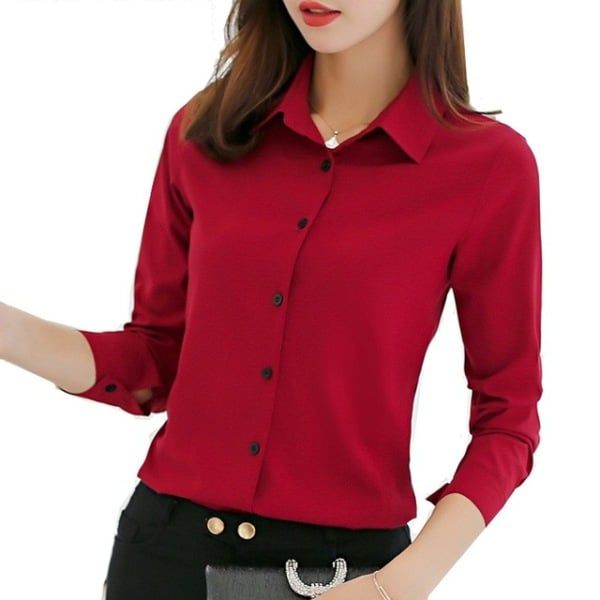 Women White Blouse Fashion Casual Slim Elegant Office Long-sleeve Chiffon Shirt
