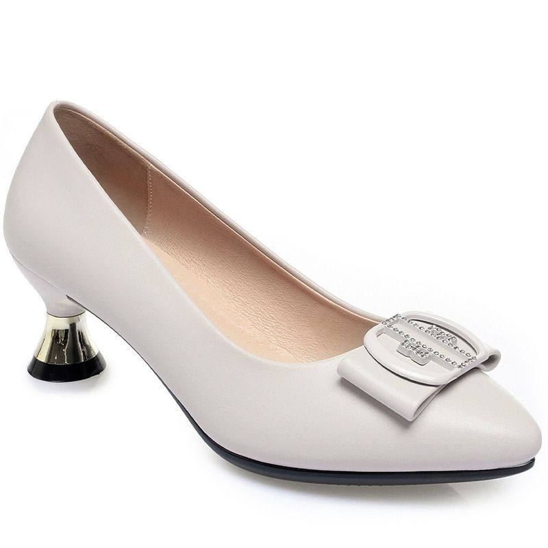 Style Leather Pumps Women Solid Shoes Low Thin Heels Single Shoes High Heels Ladies Office Work Dress
