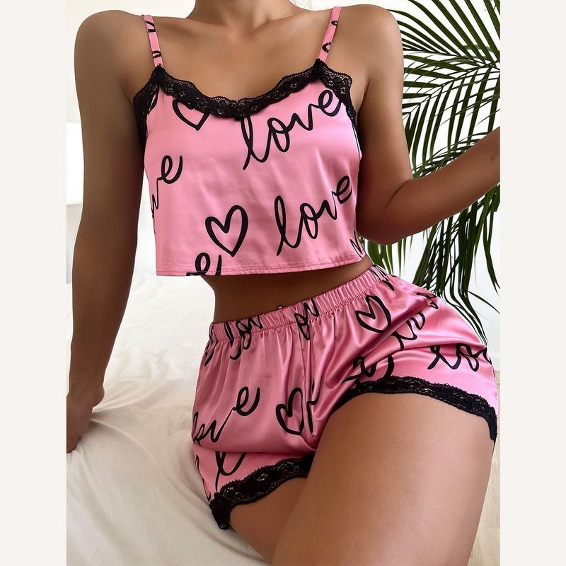 Floral Pajama Set Women's 2 Pieces Sleepwear Pyjamas Silk Satin Cami Top and Shorts Pajamas Summer Pajamas Set for Women