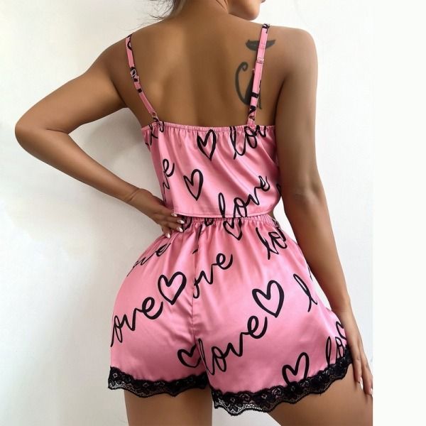 Floral Pajama Set Women's 2 Pieces Sleepwear Pyjamas Silk Satin Cami Top and Shorts Pajamas Summer Pajamas Set for Women