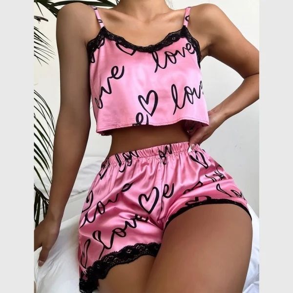 Floral Pajama Set Women's 2 Pieces Sleepwear Pyjamas Silk Satin Cami Top and Shorts Pajamas Summer Pajamas Set for Women