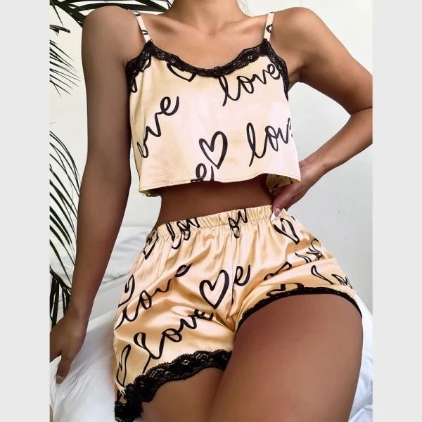 Floral Pajama Set Women's 2 Pieces Sleepwear Pyjamas Silk Satin Cami Top and Shorts Pajamas Summer Pajamas Set for Women
