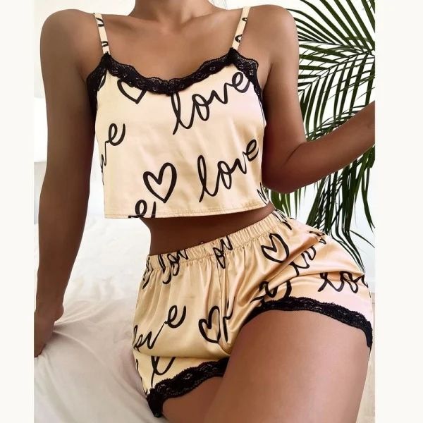 Floral Pajama Set Women's 2 Pieces Sleepwear Pyjamas Silk Satin Cami Top and Shorts Pajamas Summer Pajamas Set for Women