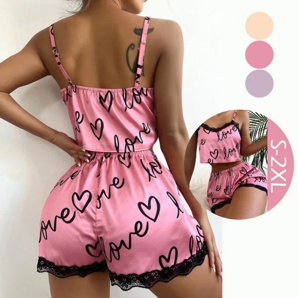 Floral Pajama Set Women's 2 Pieces Sleepwear Pyjamas Silk Satin Cami Top and Shorts Pajamas Summer Pajamas Set for Women