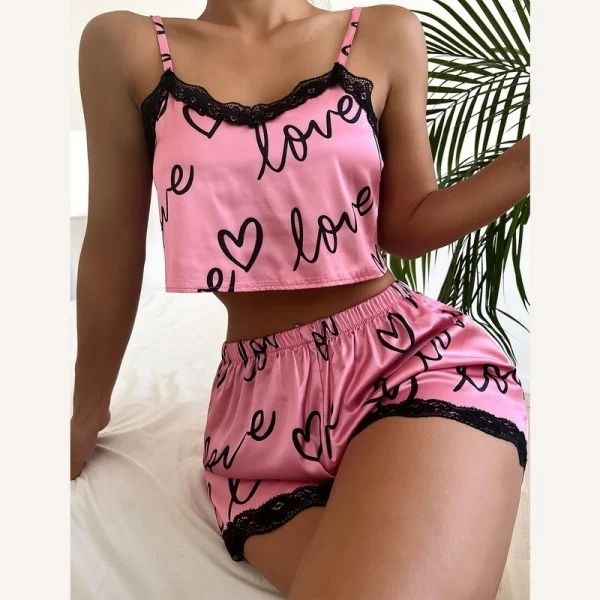 Floral Pajama Set Women's 2 Pieces Sleepwear Pyjamas Silk Satin Cami Top and Shorts Pajamas Summer Pajamas Set for Women