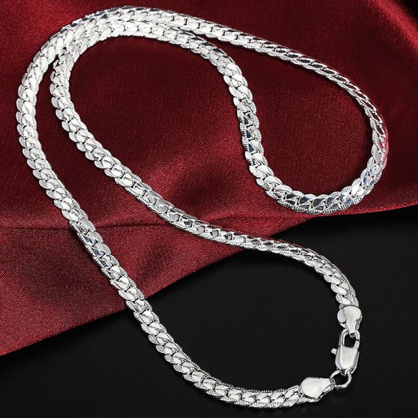 2 pc/set 5MM Full Sideways 925 plating Silver Necklace Bracelet Fashion Jewelry For Women Men Link Chain Sets Wedding Gift
