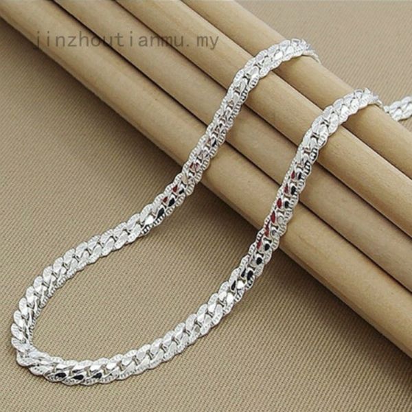 2 pc/set 5MM Full Sideways 925 plating Silver Necklace Bracelet Fashion Jewelry For Women Men Link Chain Sets Wedding Gift