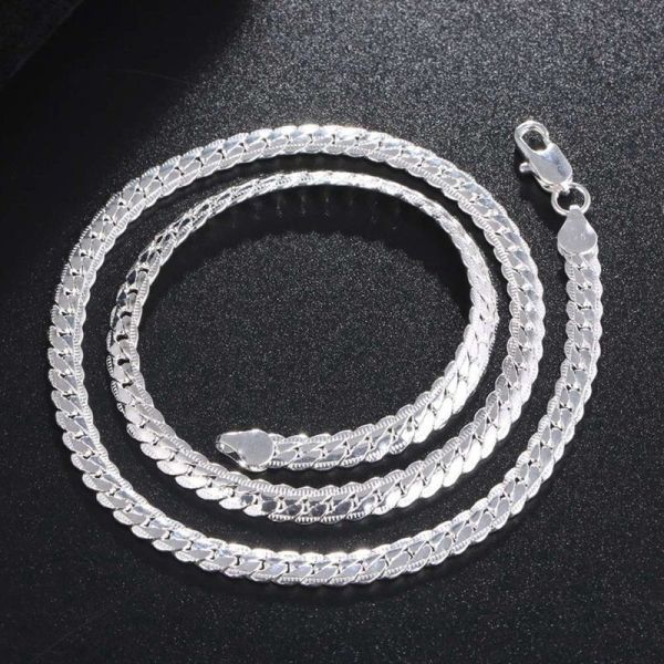 2 pc/set 5MM Full Sideways 925 plating Silver Necklace Bracelet Fashion Jewelry For Women Men Link Chain Sets Wedding Gift
