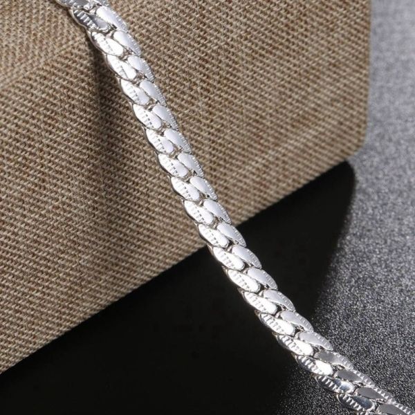 2 pc/set 5MM Full Sideways 925 plating Silver Necklace Bracelet Fashion Jewelry For Women Men Link Chain Sets Wedding Gift