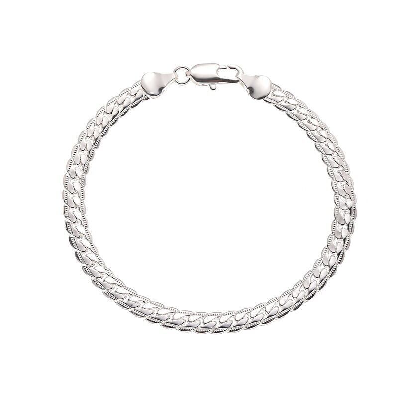 2 pc/set 5MM Full Sideways 925 plating Silver Necklace Bracelet Fashion Jewelry For Women Men Link Chain Sets Wedding Gift