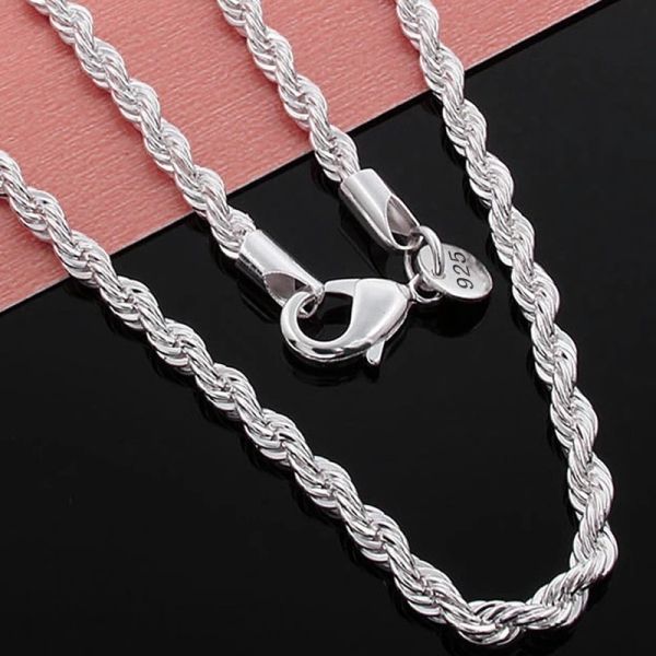 925 Silver plating Jewelry Sets For Women Men 4mm Twisted Chain Bracelet Necklace 2pcs Sets Fashion Jewelry Wholesale