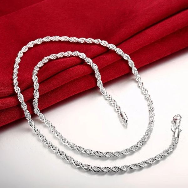 925 Silver plating Jewelry Sets For Women Men 4mm Twisted Chain Bracelet Necklace 2pcs Sets Fashion Jewelry Wholesale
