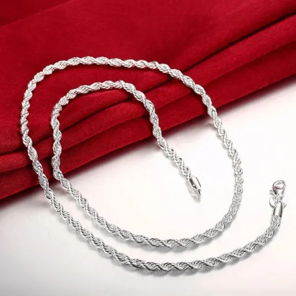 925 Silver plating Jewelry Sets For Women Men 4mm Twisted Chain Bracelet Necklace 2pcs Sets Fashion Jewelry Wholesale