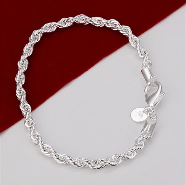925 Silver plating Jewelry Sets For Women Men 4mm Twisted Chain Bracelet Necklace 2pcs Sets Fashion Jewelry Wholesale