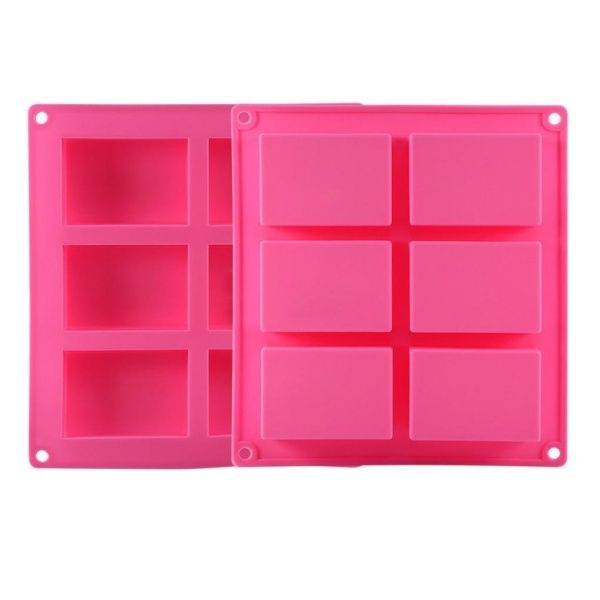 1 Pc 6-Cavity Plain Rectangle Soap Mold Silicone Craft DIY Cake Making Mould