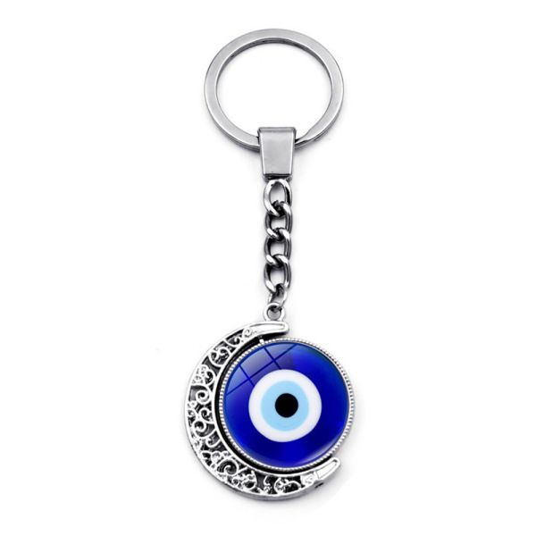 Turkish Evil Eye Keychain Charms Rotate 360 Degrees Moon Pendant Turkey Evil Eyes Lucky Key Chain Bag Car Key Chain Ring Holder