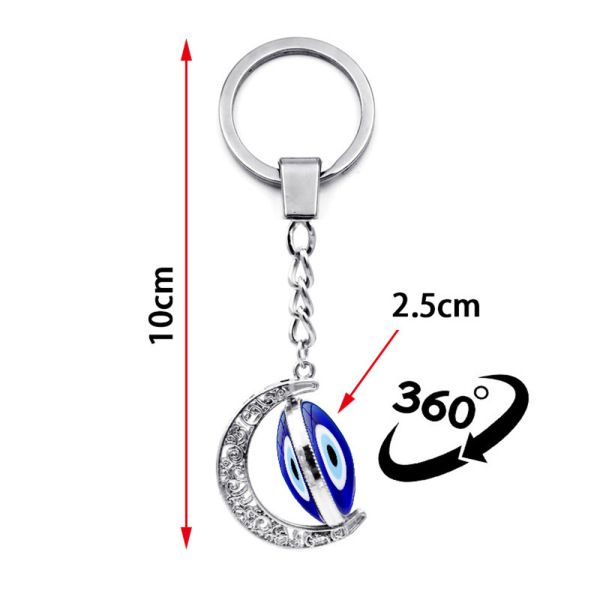 Turkish Evil Eye Keychain Charms Rotate 360 Degrees Moon Pendant Turkey Evil Eyes Lucky Key Chain Bag Car Key Chain Ring Holder