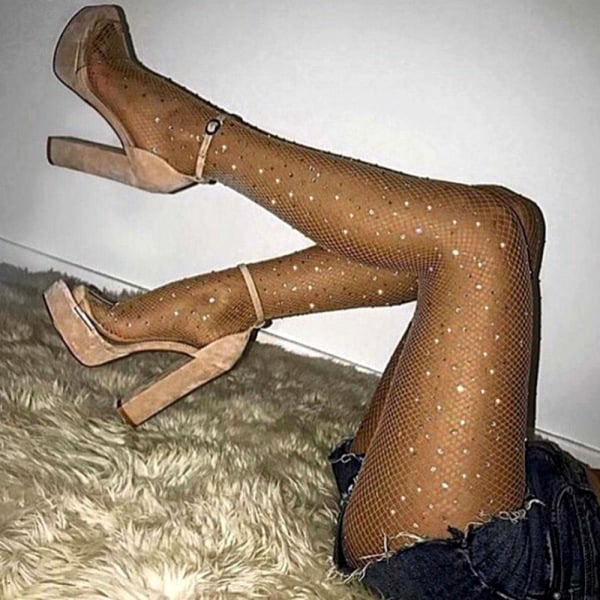 Stockings Tights Women Rhinestone Mesh Fishnet Pantyhose Glitter Stocking Back Seam Hosiery