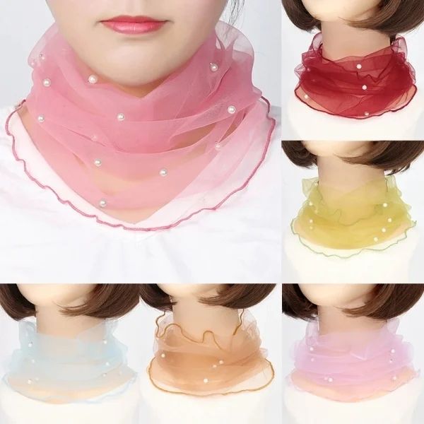 Spring Summer Chiffon Neck Collar Scarf Women Head Thin Sunscreen Variety Small Silk Anti-UV Scarf Mask Multi-Function Scarf