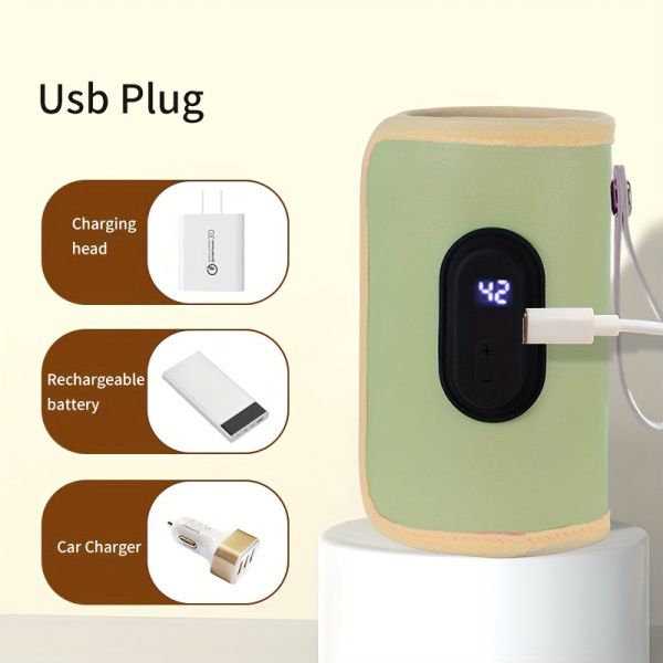 USB Feeding Bottle Warmer Bag Outdoor Winter Insulated Breastmilk Heating Bag Insulated Baby Bottle Stroller Bag for Home Travel