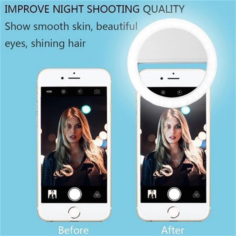Portable LED Selfie Ring Light Flash For Mobile Phone Fill Light ForUSB Rechargeable Clip Ring Lamp