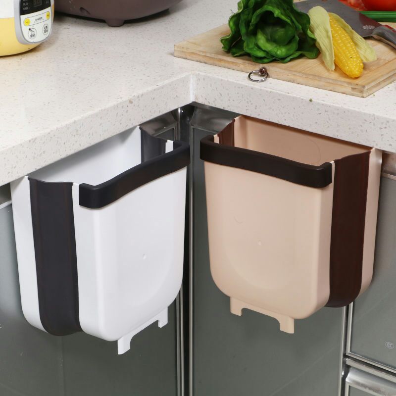 Wall Hanging Folding Trash Bin, Kitchen Cabinet Door Hanging Trash Bin, Car Trash Bin, Bathroom Toilet Trash