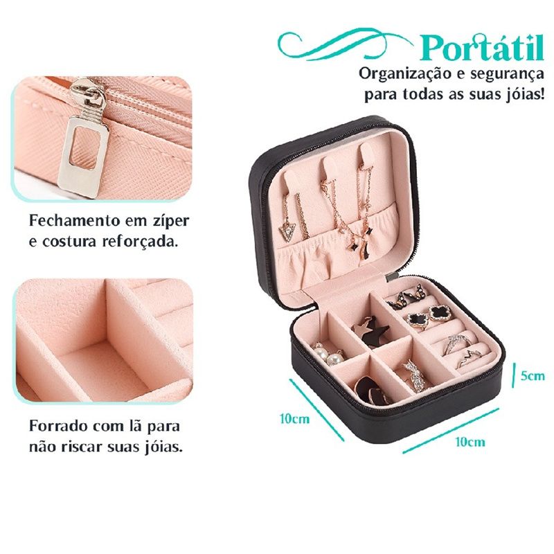 Solid Color Jewelry Organizer Leather Square Small Round Box Ring Earrings Portable Travel Jewelry Storage Bag
