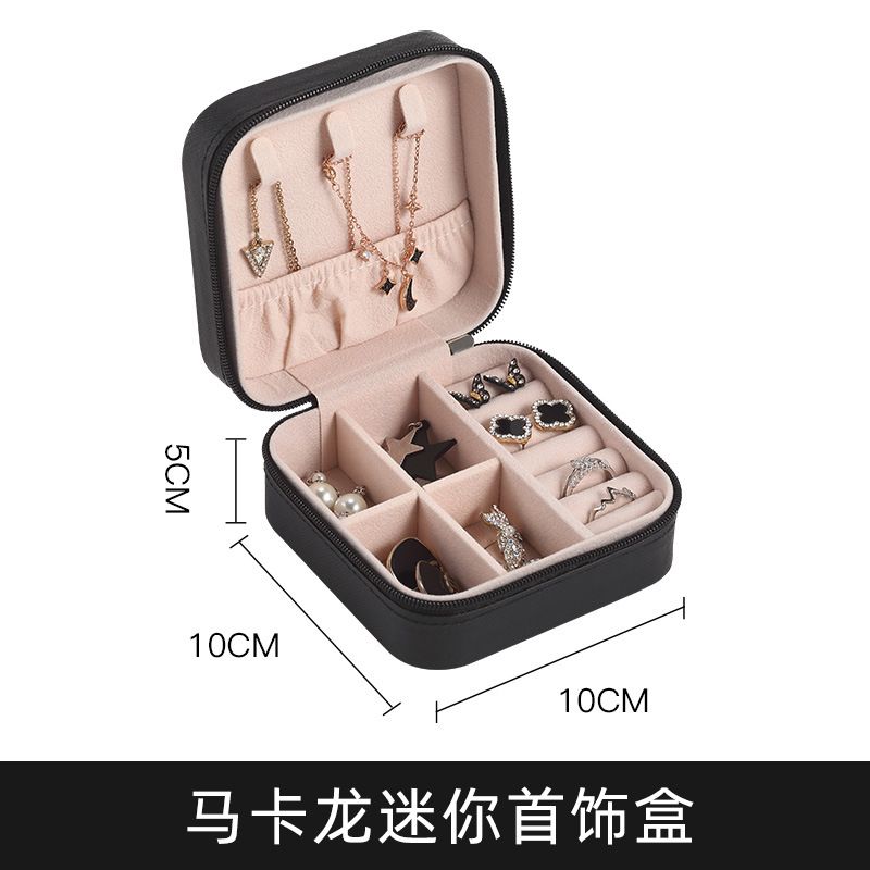 Solid Color Jewelry Organizer Leather Square Small Round Box Ring Earrings Portable Travel Jewelry Storage Bag