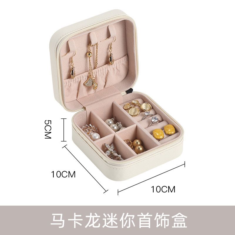 Solid Color Jewelry Organizer Leather Square Small Round Box Ring Earrings Portable Travel Jewelry Storage Bag