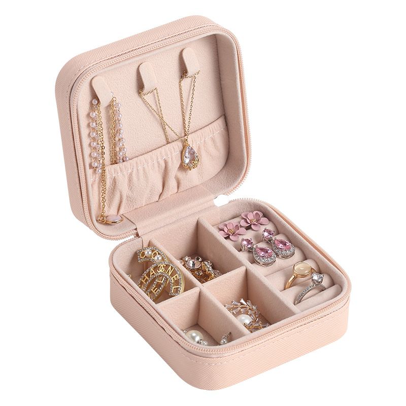 Solid Color Jewelry Organizer Leather Square Small Round Box Ring Earrings Portable Travel Jewelry Storage Bag
