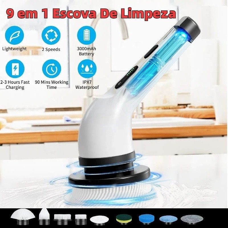 Electric Cleaning Brush 9-in-1 Wireless Telescopic Handheld Household Kitchen Floor Bathroom 9 Head Cleaning Scrubber