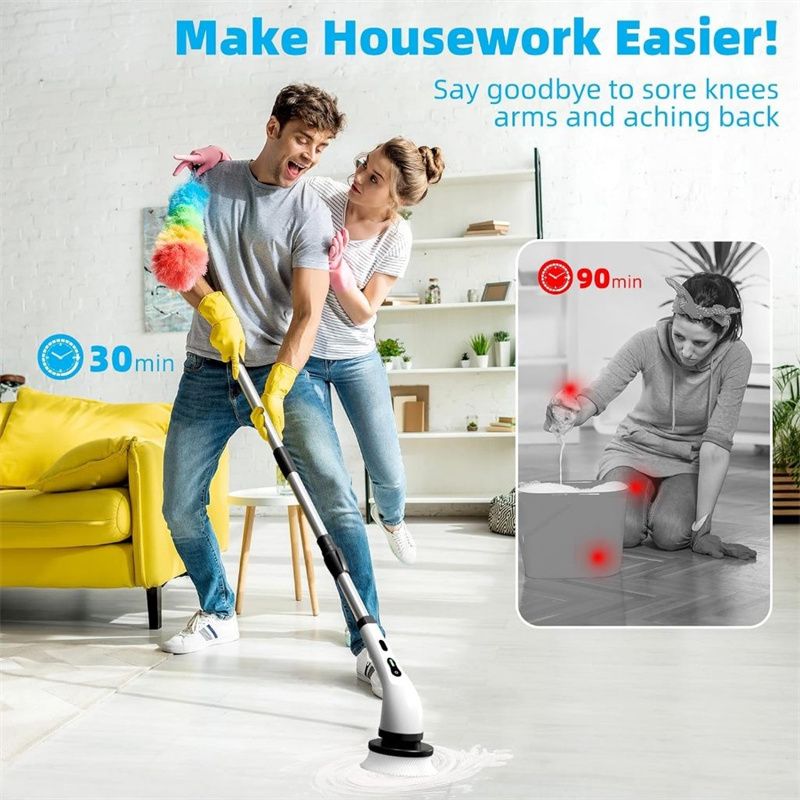 Electric Cleaning Brush 9-in-1 Wireless Telescopic Handheld Household Kitchen Floor Bathroom 9 Head Cleaning Scrubber