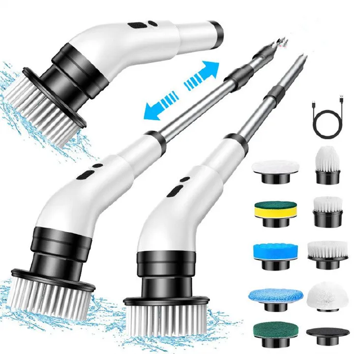 Electric Cleaning Brush 9-in-1 Wireless Telescopic Handheld Household Kitchen Floor Bathroom 9 Head Cleaning Scrubber