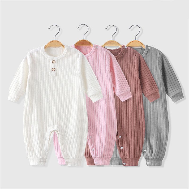 Summer Unisex Newborn Baby Clothes Solid Color Baby Rompers Cotton Long Sleeve Toddler Romper Infant Clothing 3-18 Months