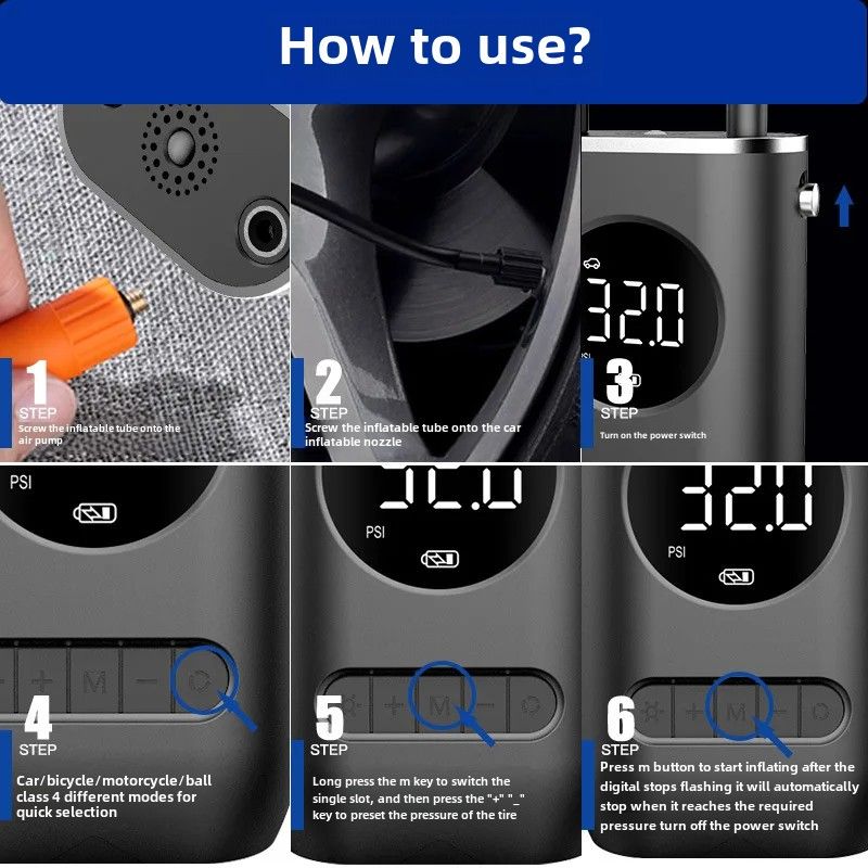 Portable Wireless Car Inflation Pump Convenient Charging Electric Automatic Tire Inflator For Motorcycles And Tricycles