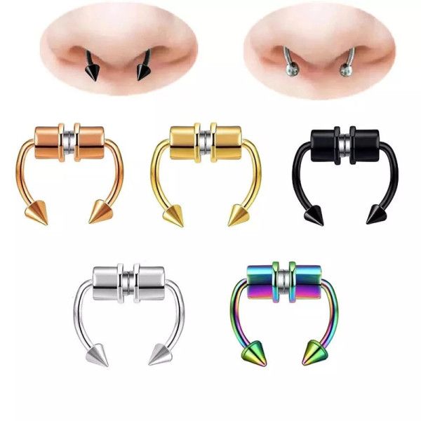 Fake Nose Ring Magnetic Horseshoe Non Piercing Hoop Jewelry for Women Punk Style Stainless Steel Men Nose Studs Reusable Unisex