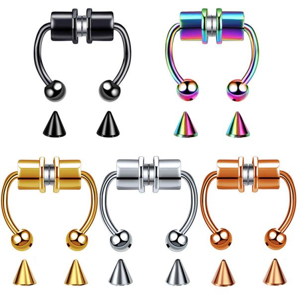 Fake Nose Ring Magnetic Horseshoe Non Piercing Hoop Jewelry for Women Punk Style Stainless Steel Men Nose Studs Reusable Unisex