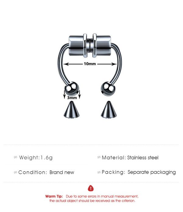 Fake Nose Ring Magnetic Horseshoe Non Piercing Hoop Jewelry for Women Punk Style Stainless Steel Men Nose Studs Reusable Unisex